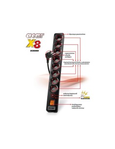 Listwa zasilająca Acar X8 3m 8 gniazd Schuko czarna | Listwy zasilające | ODEL.PL 2