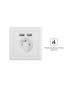 Gniazdo podtynkowe 230V z 2x USB 2.1A francuskie białe | Osprzęt elektryczny | ODEL.PL