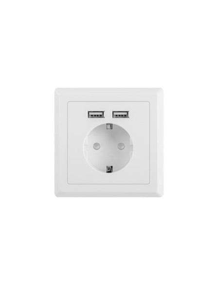 Gniazdo podtynkowe 230V z 2x USB 2.1A Schuko białe | Osprzęt elektryczny | ODEL.PL