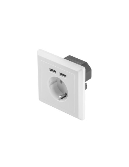 Gniazdo podtynkowe 230V z 2x USB 2.1A Schuko białe | Osprzęt elektryczny | ODEL.PL