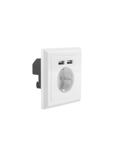 Gniazdo podtynkowe 230V z 2x USB 2.1A Schuko białe | Osprzęt elektryczny | ODEL.PL