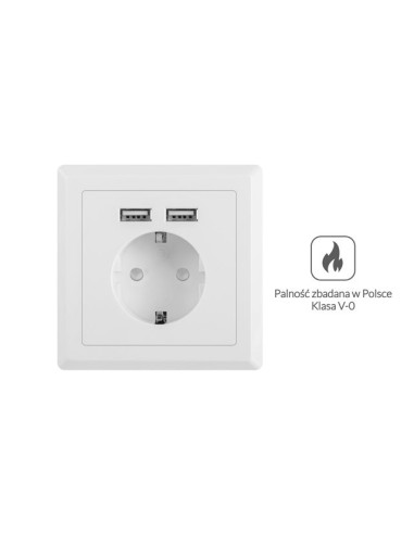 Gniazdo podtynkowe 230V z 2x USB 2.1A Schuko białe | Osprzęt elektryczny | ODEL.PL