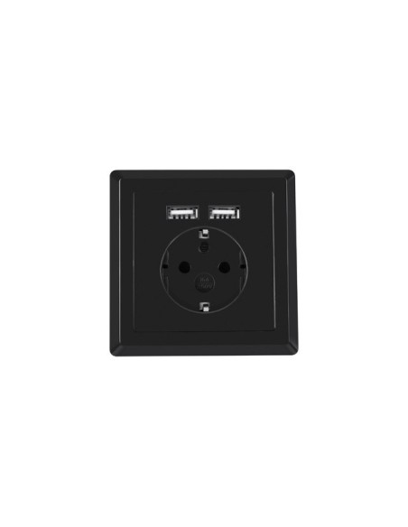 Gniazdo podtynkowe 230V z 2x USB 2.1A Schuko czarne | Osprzęt elektryczny | ODEL.PL