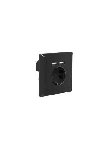 Gniazdo podtynkowe 230V z 2x USB 2.1A Schuko czarne | Osprzęt elektryczny | ODEL.PL