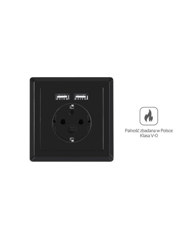 Gniazdo podtynkowe 230V z 2x USB 2.1A Schuko czarne | Osprzęt elektryczny | ODEL.PL