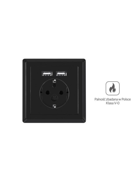 Gniazdo podtynkowe 230V z 2x USB 2.1A Schuko czarne | Osprzęt elektryczny | ODEL.PL