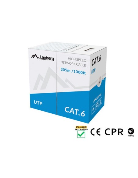 Kabel sieciowy LAN UTP Kat.6, 305 m, drut, CU, szary, CPR (testowany Fluke)