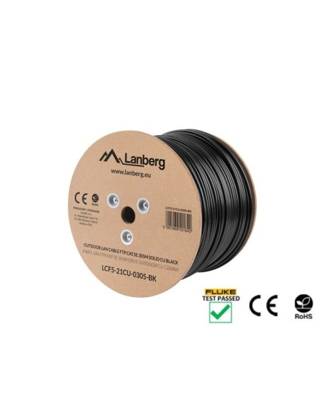 Kabel sieciowy LAN FTP Kat.5e, 305 m, drut, outdoor, CU, czarny (testowany Fluke)