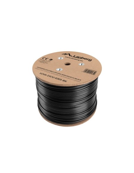 Kabel sieciowy LAN UTP Kat.6, 305 m, drut, outdoor, CU, czarny (testowany Fluke)