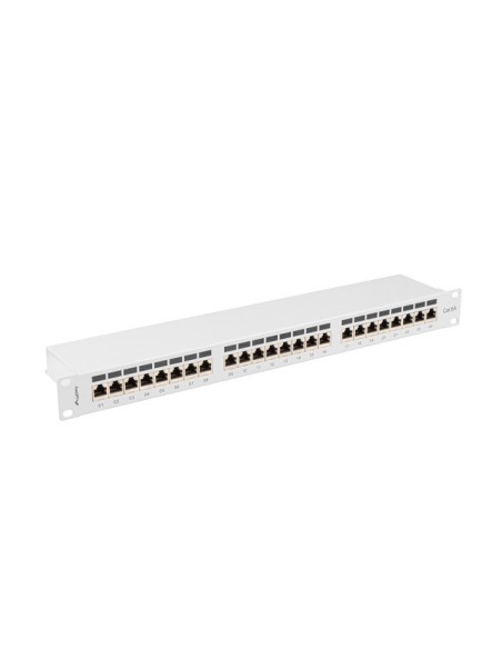 Patch panel 24-portowy 1U 19" Kat.6A FTP, ekranowany, z organizerem kablowym, szary | Osprzęt sieciowy | ODEL.PL