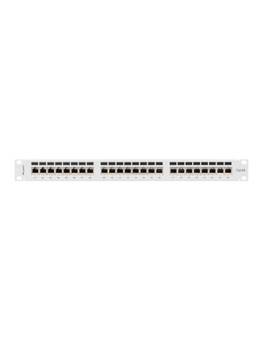 Patch panel 24-portowy 1U 19" Kat.6A FTP, ekranowany, z organizerem kablowym, szary | Osprzęt sieciowy | ODEL.PL