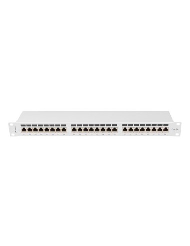 Patch panel 24-portowy 1U 19" Kat.6A FTP, ekranowany, z organizerem kablowym, szary | Osprzęt sieciowy | ODEL.PL