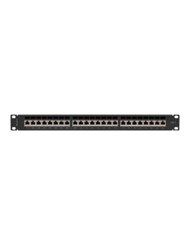 Patch panel 24-portowy 1U 19" Kat.7 FTP, ekranowany, z organizerem kablowym, czarny | Osprzęt sieciowy | ODEL.PL