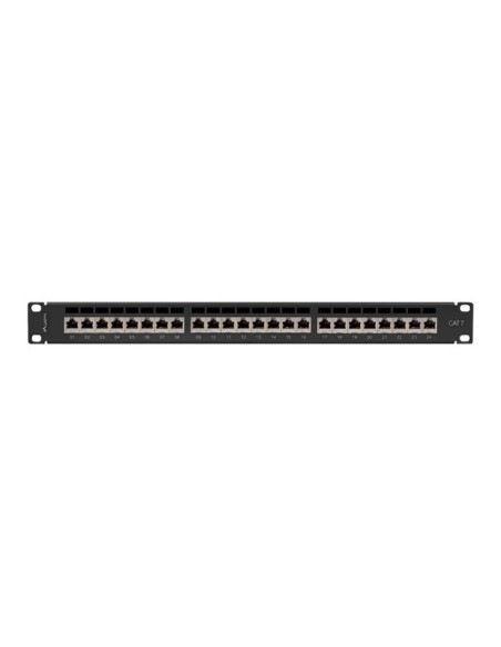 Patch panel 24-portowy 1U 19" Kat.7 FTP, ekranowany, z organizerem kablowym, czarny | Osprzęt sieciowy | ODEL.PL