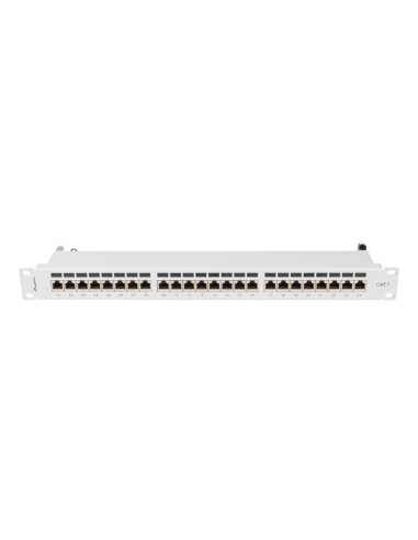 Patch panel 24-portowy 1U 19" Kat.7 FTP, ekranowany, z organizerem kablowym, szary | Osprzęt sieciowy | ODEL.PL