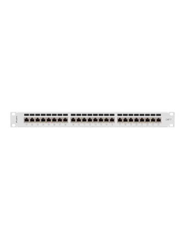 Patch panel 24-portowy 1U 19" Kat.7 FTP, ekranowany, z organizerem kablowym, szary | Osprzęt sieciowy | ODEL.PL