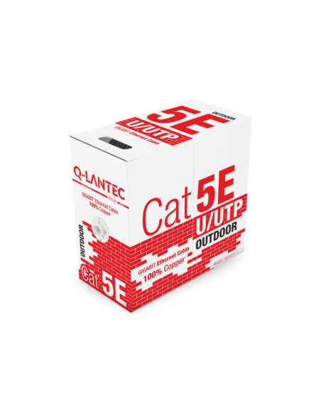 Kabel U/UTP kat.5e, sieciowy, skrętka, PE zewnętrzny suchy, Fca 4PR, 1Gb/s (10Gb/s do 55m), czarny, 305m - Q-LANTEC