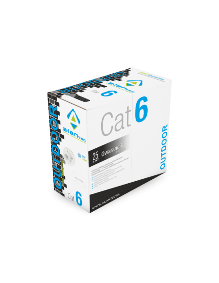 Kabel U/UTP kat.6, teleinformatyczny, PE zewnętrzny suchy, Fca 4x2x23 AWG, 1Gb/s (10Gb/s do 55m), czarny, 305m - ALANTEC