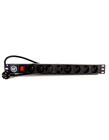 GT Networks Listwa zasilająca PDU 19" 1U; 1F; 16A; 8 x CEE 7/5 (PL/FR); wyłącznik z LED; przewód 3m; wtyk CEE 7/7 (UNISCHUKO); c