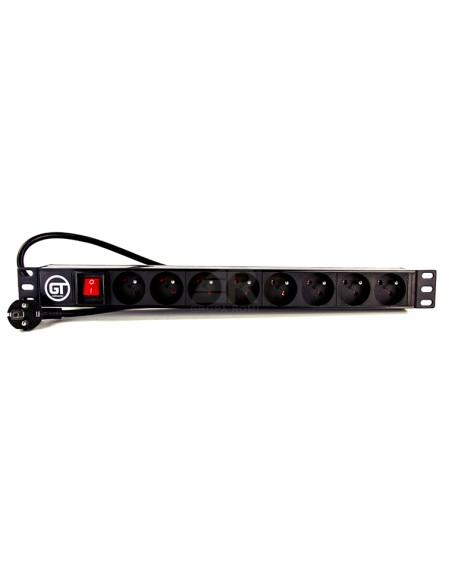 GT Networks Listwa zasilająca PDU 19" 1U; 1F; 16A; 8 x CEE 7/5 (PL/FR); wyłącznik z LED; przewód 3m; wtyk CEE 7/7 (UNISCHUKO); c