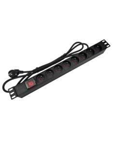 Listwa zasilająca 19" 230V - 8 gniazd (typu E - CEE 7/5), z wyłącznikiem LED, kabel 1,8m CEE 7/7 ALANTEC