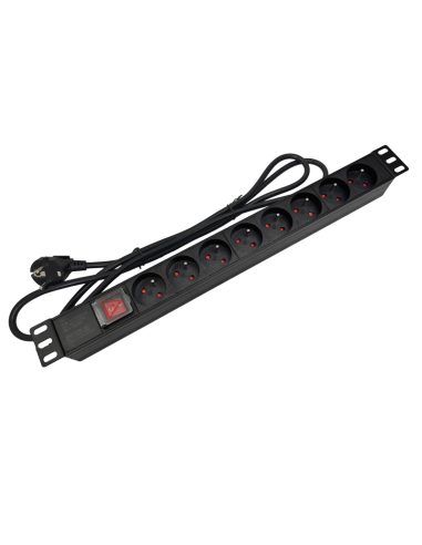 Listwa zasilająca 19" 230V - 8 gniazd (typu E - CEE 7/5), z wyłącznikiem LED, kabel 1,8m CEE 7/7 ALANTEC