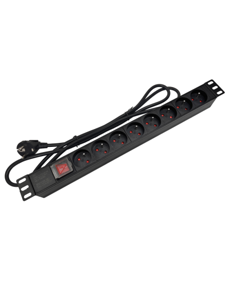 Listwa zasilająca 19" 230V - 8 gniazd (typu E - CEE 7/5), z wyłącznikiem LED, kabel 1,8m CEE 7/7 ALANTEC